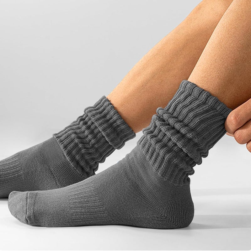 AugRing Store Women's Scrunch Crew Socks Retro 3-Pack Solid Cotton Boot Calf Chunky Ribbed Cozy Slouchy Socks Size 5-11 - Image 4